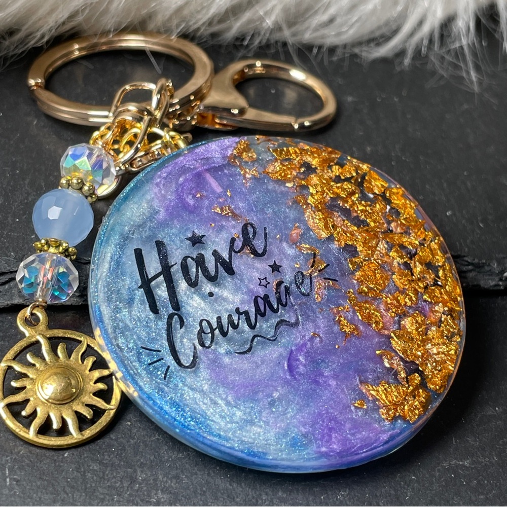 Custom Purple and Gold Keychain with Inspirational Message Crystal Charm - Picture 5 of 7